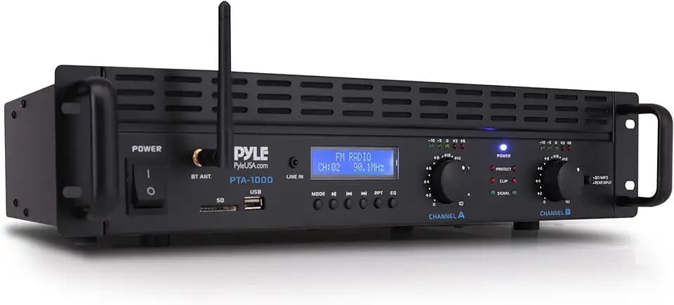 Pyle 2-Channel Rack Mount Power Amplifier with Bluetooth - 2000W Bridgeable with TRS XLR Input, Speakon Outputs, USB-A Input with MP3 Player, Bridge Mode, Cooling Fan, LED Level Meters - PTA1000BT