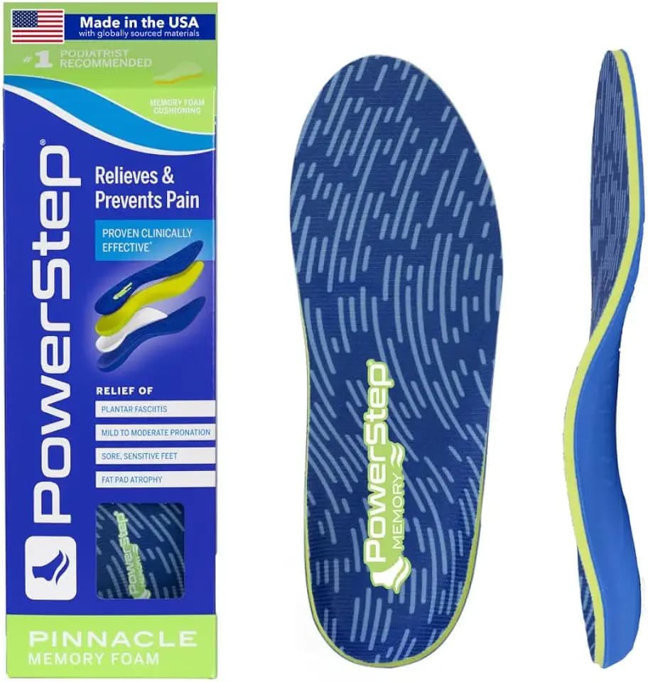 PowerStep Pinnacle Memory Foam Orthotics Insoles, Heel and Arch Support, Plantar Fasciitis Relief, Mild Pronation, Fat Pad Atrophy, Cushioned Orthotics for Men and Women, Made in the USA