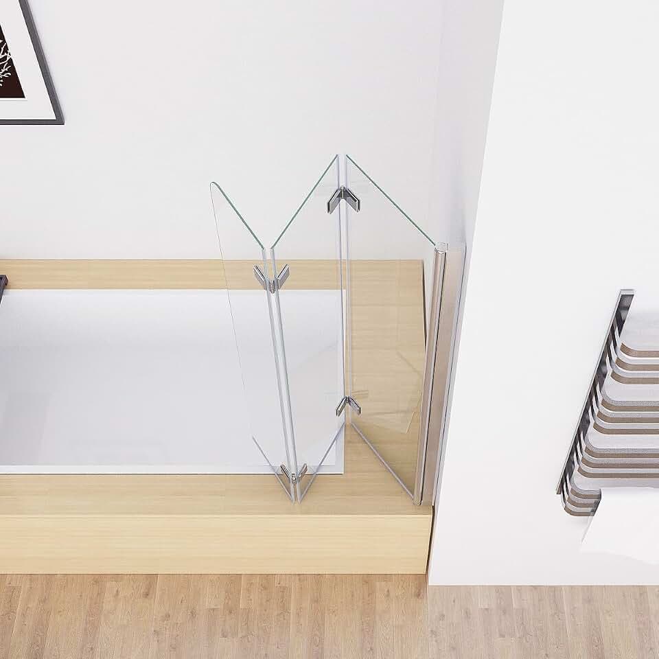 MIQU 120 x 140 cm Duschwand für Badewanne Dusche Duschabtrennung mit 3 Teilig Faltwand 6mm NANO ESG Glas Schwenkbar Faltbar Glaswand Duschtrennwand Badewannenaufsatz