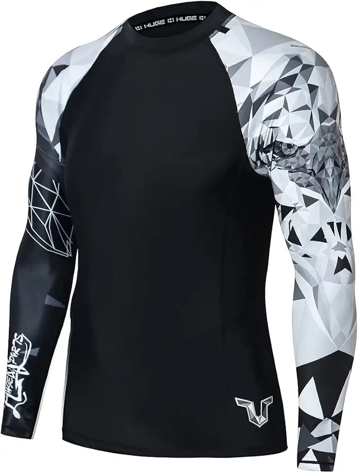 HUGE SPORTS Mens Rash Guard Shirts Quick Dry Long Sleeve Swim Shirts