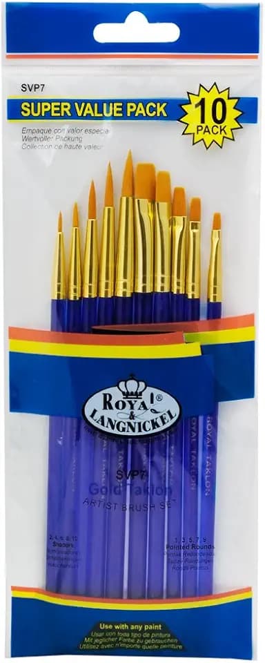 Royal & Langnickel SVP7 - Golden Taklon 10-teiliges preisgünstiges, Super Value Pinsel Set