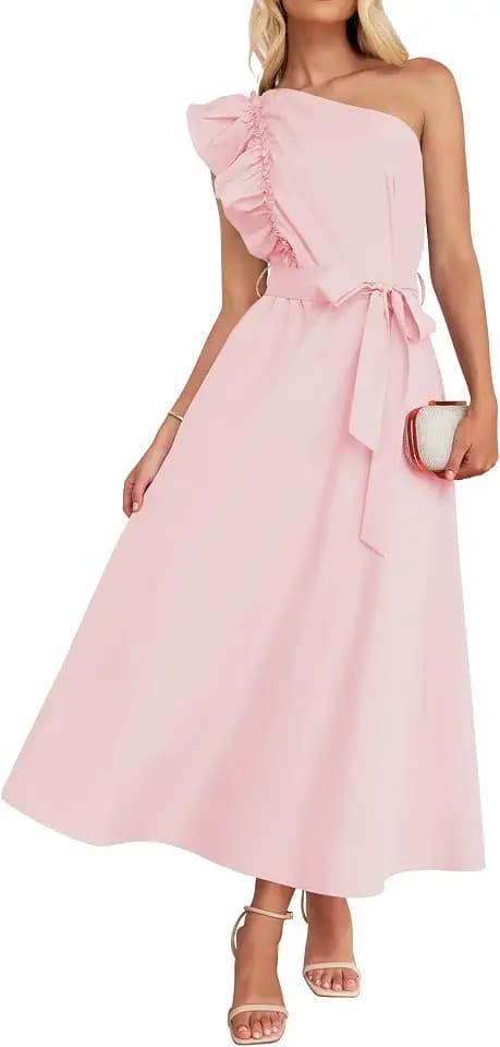 ZESICA Womens Summer Boho One Shoulder Ruffle Maxi Dresses
