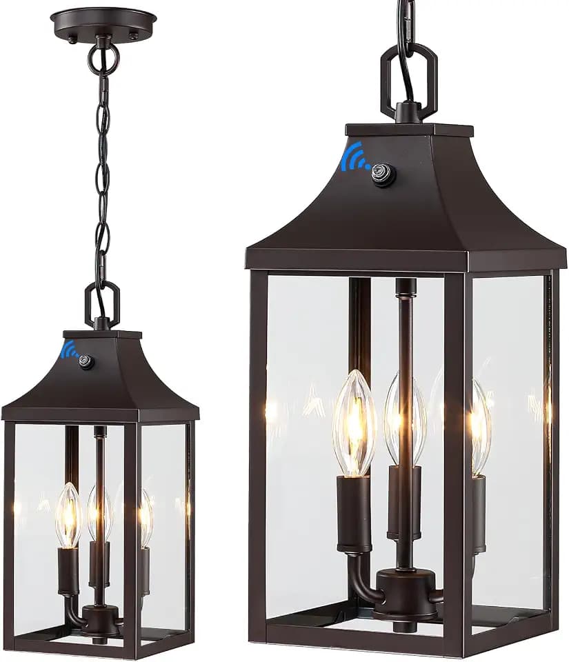 15.5'' Large Dusk to Dawn Outdoor Pendant Light Fixtures 3-Light, Brown
