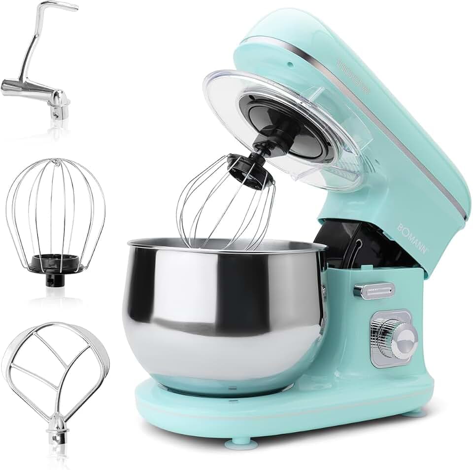 Bomann® Küchenmaschine 1100 Watt | Knetmaschine 5L | inkl. Knethaken, Rührhaken und Schneebsen | für bis zu 3 kg Teig | robustes Spezialgetriebe | Food Processor | Teigmaschine KM 6030 CB mint