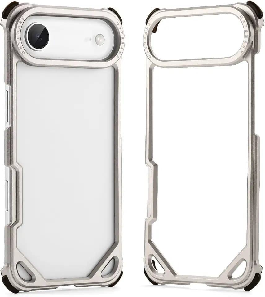 OGRANEE Metal Bumper Case for iPhone Air, Aluminum Alloy Frame Hollow Back Design Compatible with Magsafe, Minimalist Slim ShockAirof Cool Cover Hard Shell, Raised Edge Protection, Natural