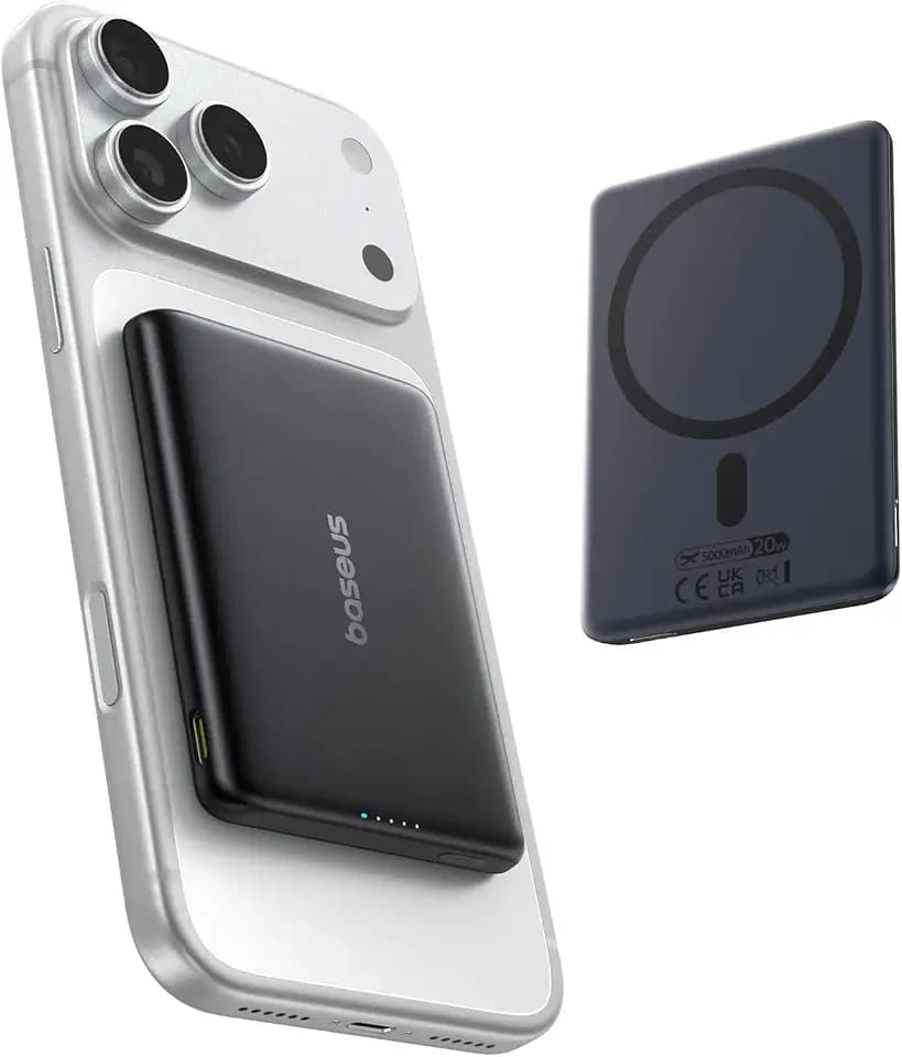 Baseus Picogo Power Bank, Smallest 5,000mAh Magnetic Wireless Charger with USB-C Braided Cable, Fast Charging Portable Battery Pack, NTC Safety Alloy Travel Essential for iPhone 18/17/17 Air/17e