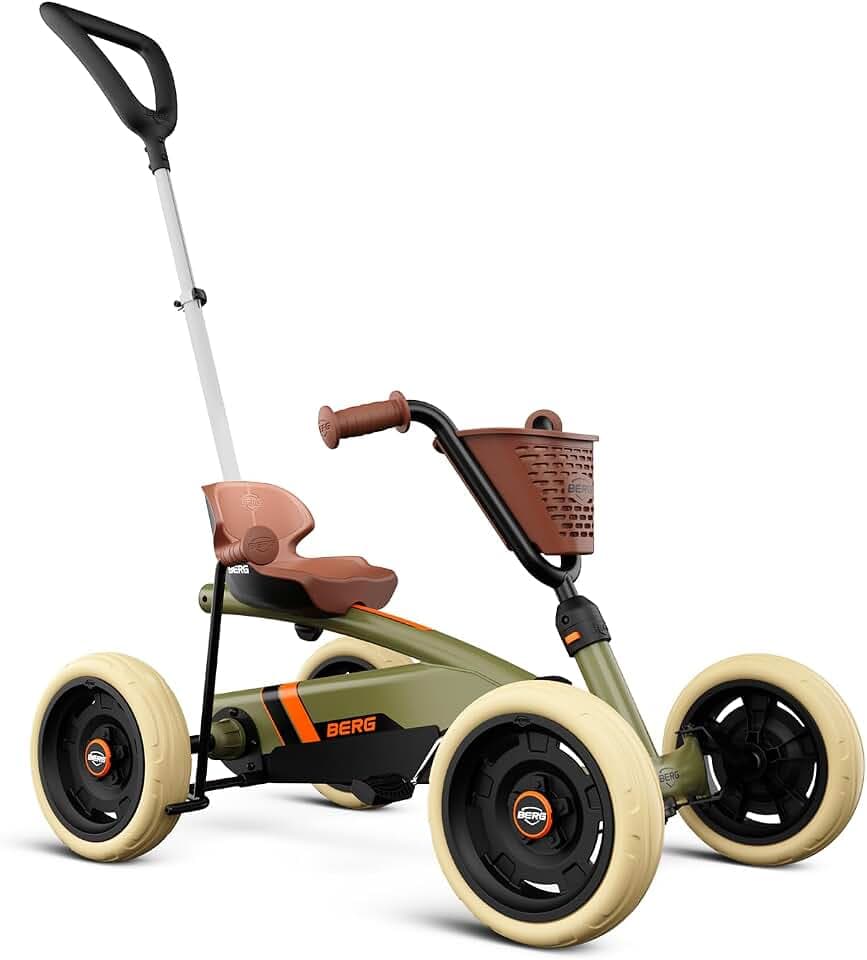 BERG Pedal-Gokart Buzzy 2-in-1 inkl. Schubstange Retro Grün | ab 2 Jahren | Gokart mit Freilauf | Tretfahrzeug für Kinder | Kinderfahrzeug | Verstellbarer Sitz
