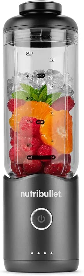 nutribullet Flex 590ml - tragbarer Smoothie-Mixer mit Trinkdeckel, zerkleinert Eis und gefrorene Früchte, USB-C, Trageschlaufe, BPA-freier Becher, leicht zu reinigen, Stahlgrau (NBP013GM)