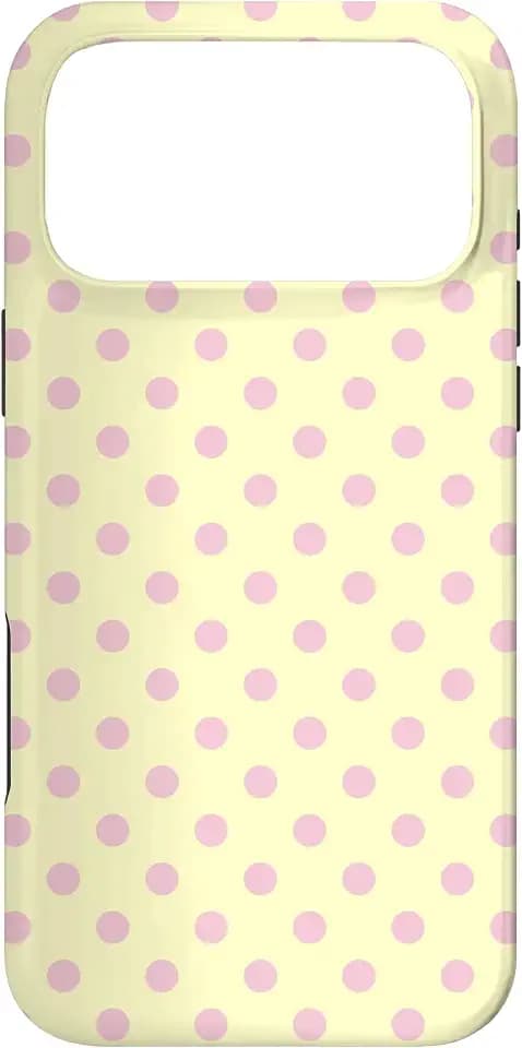 Butter Yellow Light Pink Polka Dot Vintage Cute Aesthetic Case for iPhone 17 Pro Max