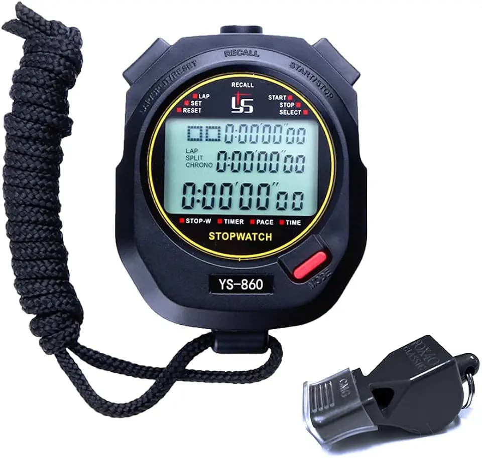 LAOPAO Stoppuhr,60 Stück Speicherdaten 1/100 Sekunden Precision Digitaler Timer mit Stumm Modus und Shutdown Funktion Pfeife für Sporttrainer,Schiedsrichter,Sportler,Fußballspieler,Läufer