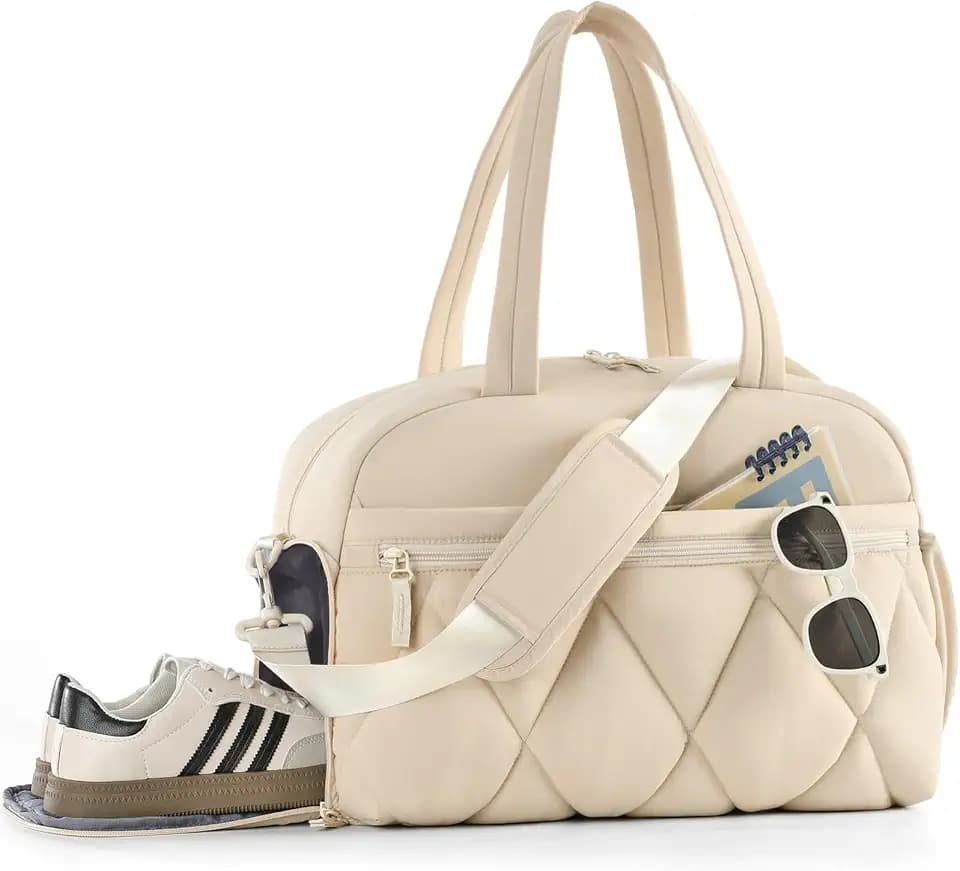 Women's Duffle Gym Bag, Carry-On Shoe Compartment for Weekender Overnight