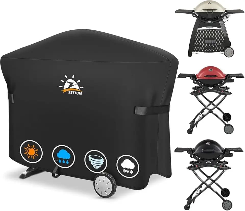 Zettum Grillabdeckung für Weber Q2000/3000 Serie, Grill Abdeckung für 7112 Grill Heavy Duty&Wasserdicht, PU abdeckhaube für Weber Q3200, 3000, 320, 300 und mehr (144 L x 57 W x 99 H cm)