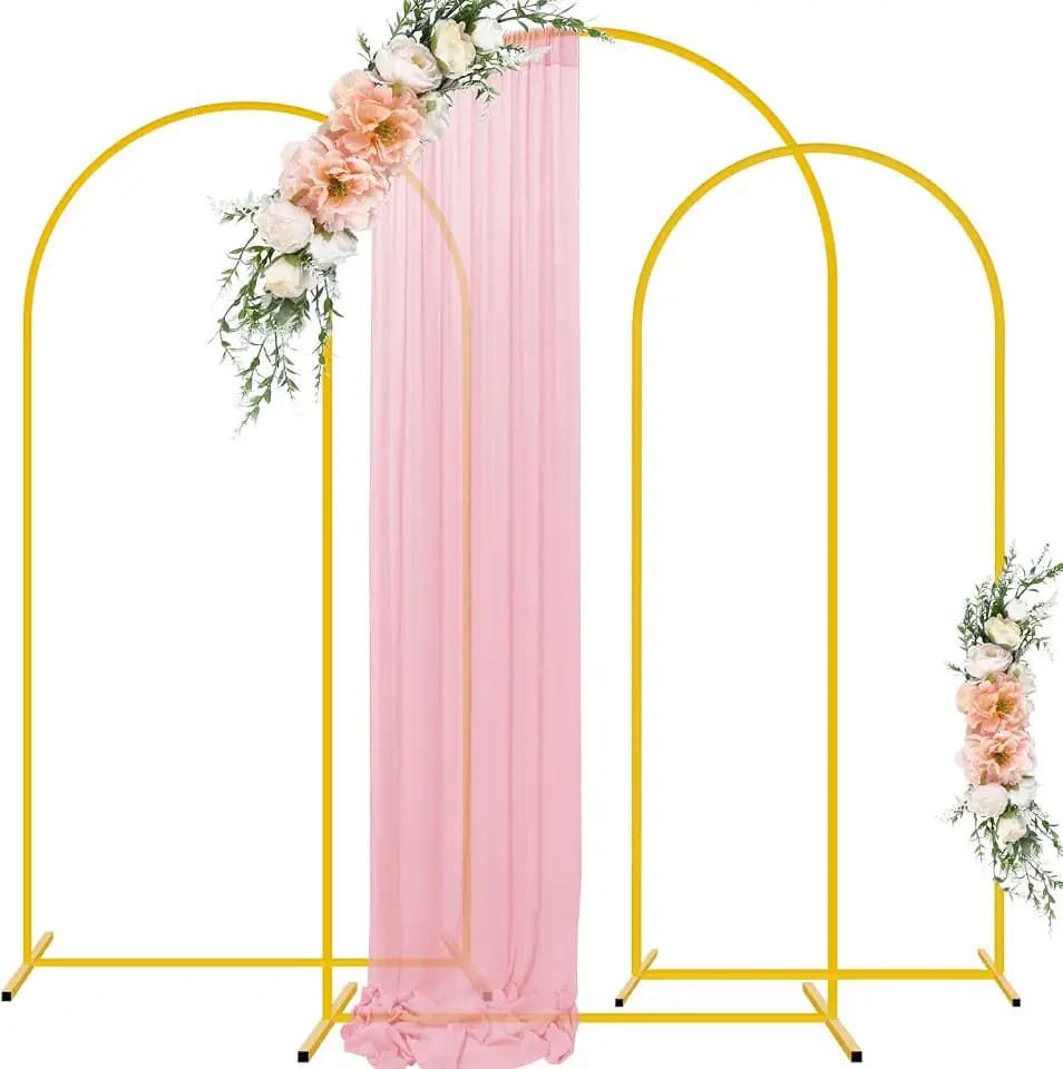 FUHSY Metal Wedding Arch Stand Set von 3 Gold Party Hintergrund Ständer 1,2 m 1,5 m 1,8 m Ballon gewölbter Rahmen Ständer Chiara Bogen Hintergrund für Garten Blumenbabys Babyparty Dekoration