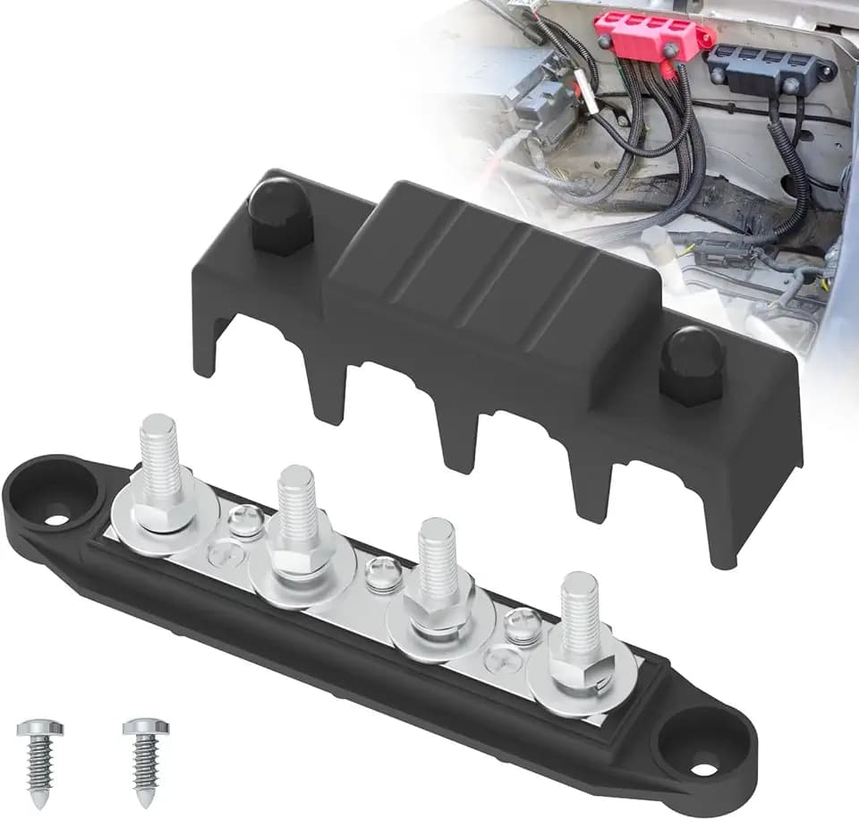 Bus Bar 250A 12V Stromverteilungsblock mit 5/16" (M8) 4-Posts Klemmenblock mit Abdeckung für Automotive, Marine, Batteriesystem (Schwarz)