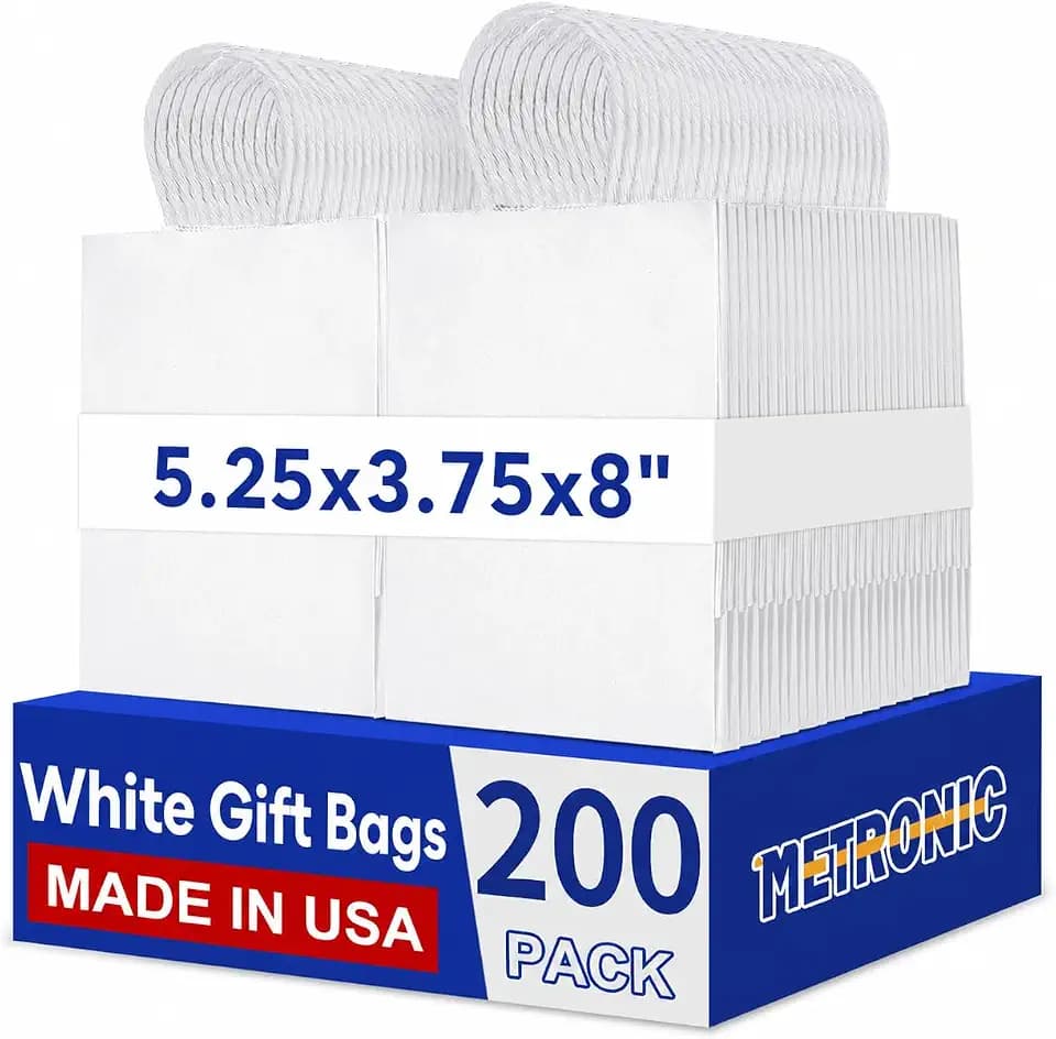 METRONIC White Gift Bags 5.25x3.75x8 Inch Paper Bags Handle Bulk 200Pcs