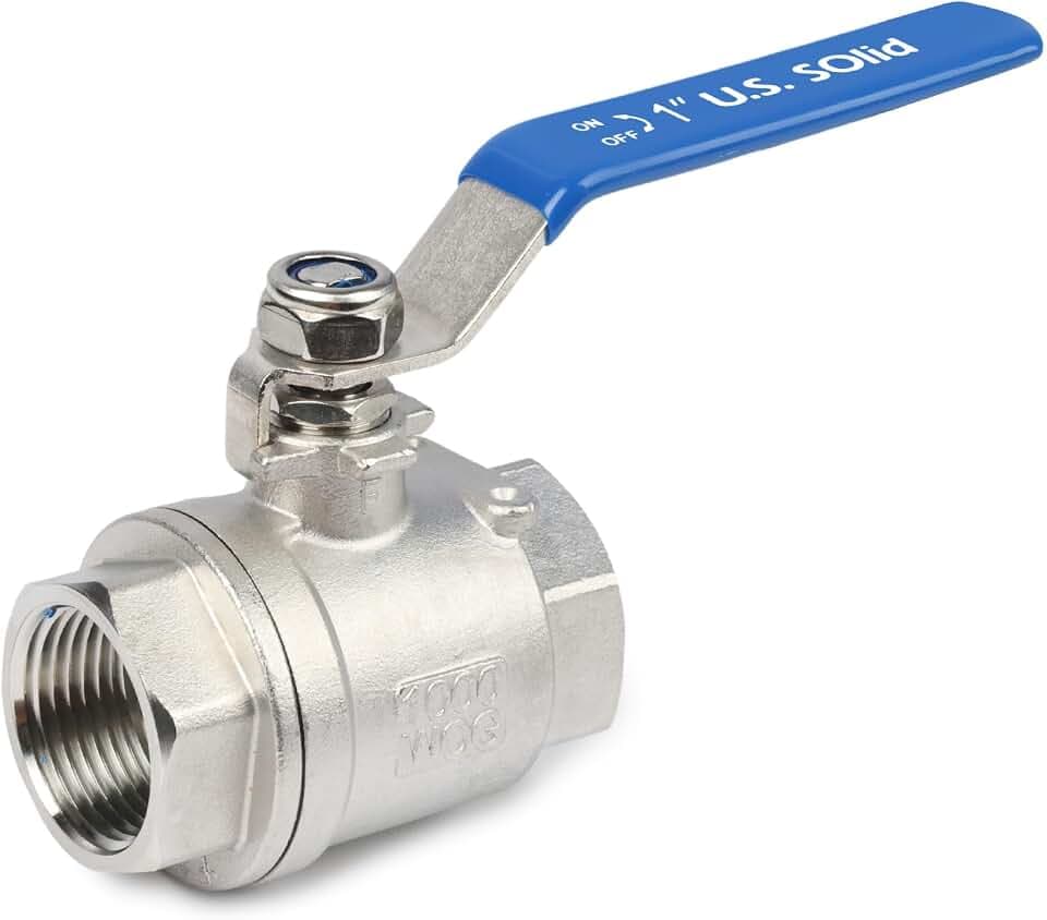 U.S. Solid 1" Ball Valve – 304 Stainless Steel, Full Port, 1000 WOG, Heavy Duty, Corrosion-Resistant, Female NPT for Water, Oil, Gas, Industrial & Home Use