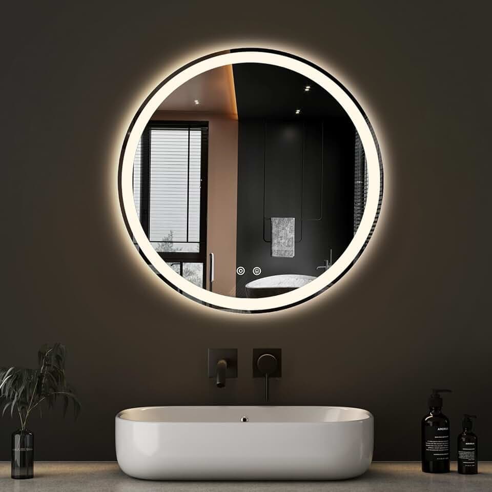 DUMOS 24 Inch Round LED Bathroom Mirror with Lights, Circle Vanity Mirror