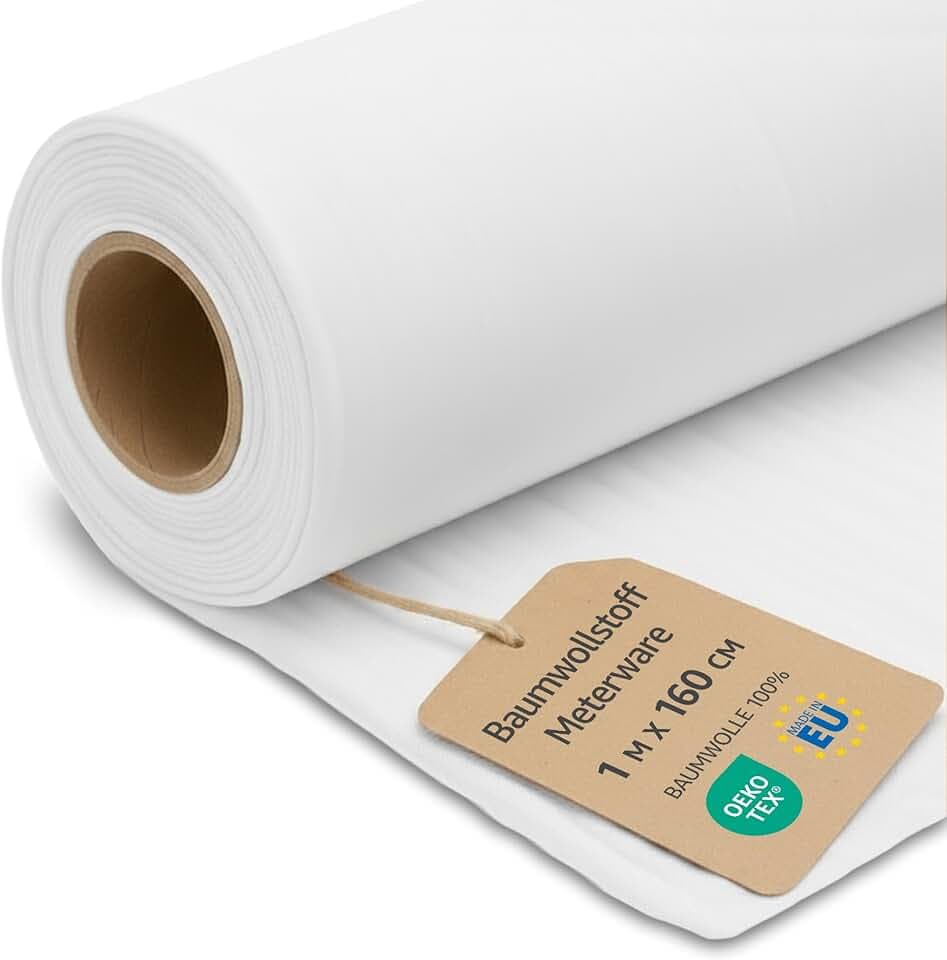 Baumwollstoff Meterware 1 M - Stoff aus Baumwolle Stoffe zum Nähen Nähstoffe Baumwollstoffe Weiß