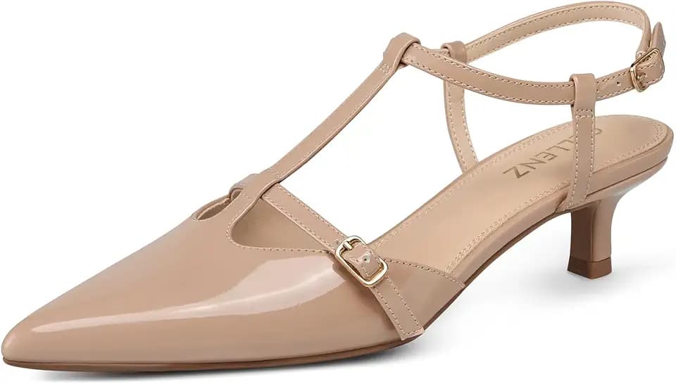 CELLENZ Women Low Heel Pumps: 2 Inch Comfortable Kitten Heels, Office Formal Dinner Dress Shoes, Ankle Strappy Slingback Pumps, Sexy Night Prom Dance Shoes