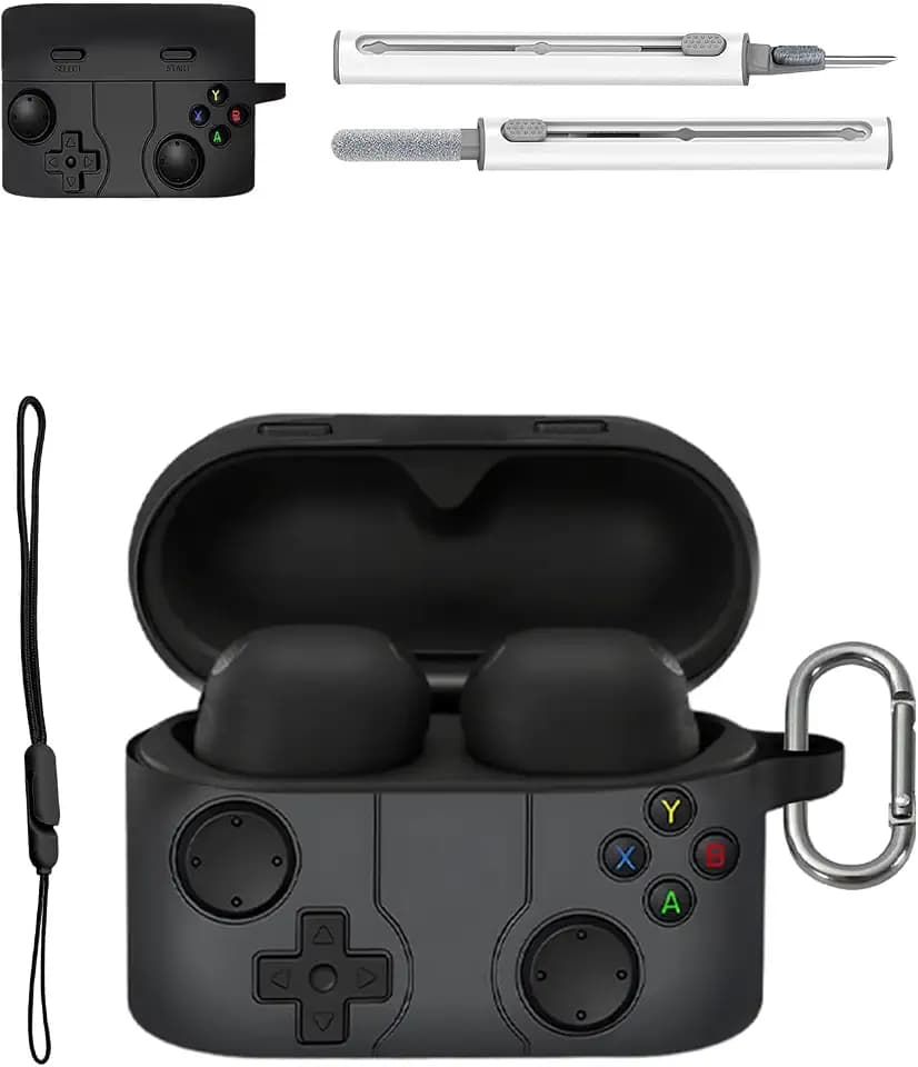 Case for Sony WF-1000XM6 - Silicone Protective Cover, Full-Body Protection with Scratch Protection, Anti-Shockproof, Includes Cleaning Kit & Lanyard (Black Game Console)
