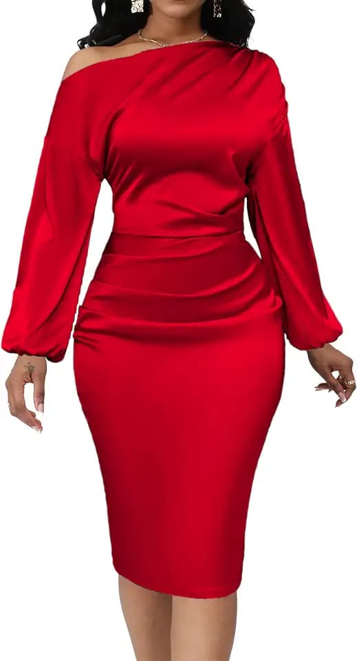 Yiershu Women's Fall Off Shoulder Bodycon Dress Elegant Long Sleeve