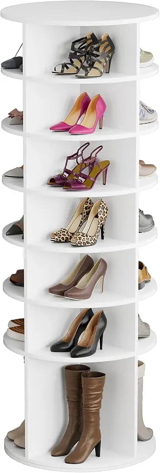 7 Tier Rotating Shoe Rack Tower Shelf, Spinning Shoe Display Lazy Susan, 360 Revolving Shoe Storage Round Carousel, Vertical Handbag & Shoes Closet Organization Fits 28 Pairs of Shoes