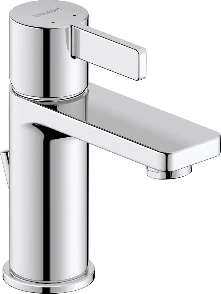 Duravit D-Neo Waschtischarmatur, Größe S (Auslauf Höhe 87 mm). Wasserhahn Bad mit Zugstangen-Ablaufgarnitur, Chrom