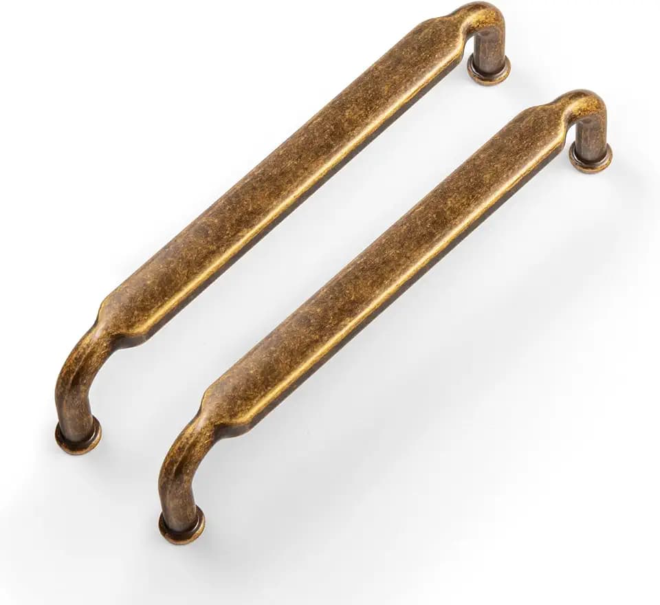 Goo-Ki 5 Inch Hole Center Antique Brass Zinc Alloy Cabinet Pulls Kitchen Cabinets Hardware, 6 Pack Vintage Brass Solid Cabinet Handles Drawer Pulls