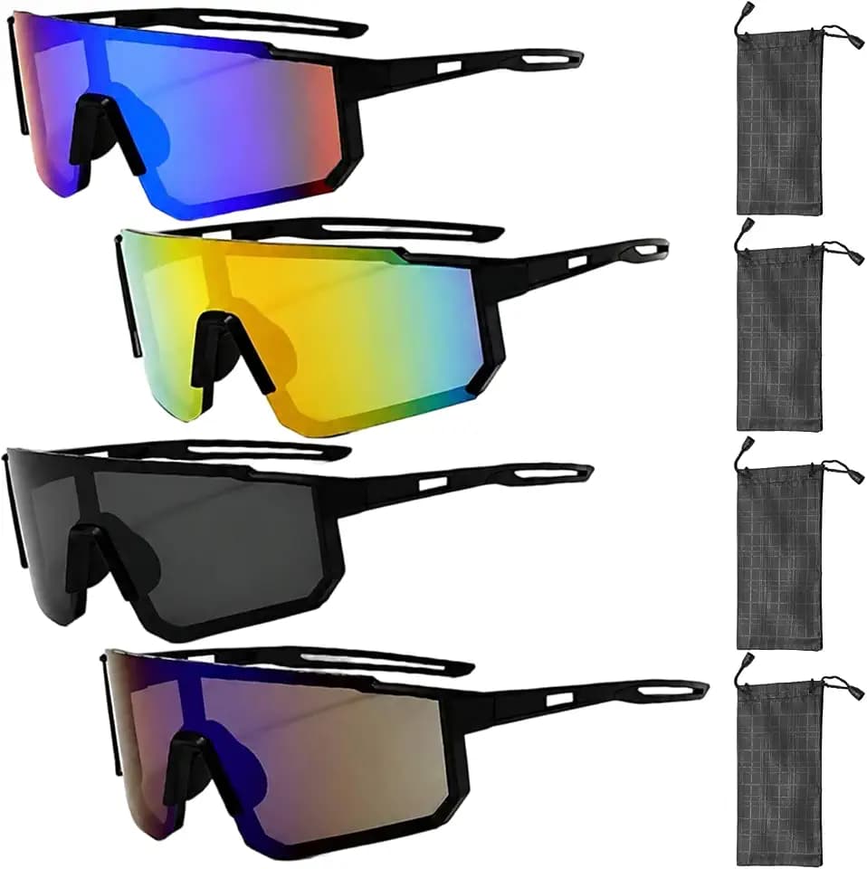 4Pcs Schnelle Brille Cycling Goggle Set, Sport Sonnenbrille for Men Women, Outdoor Sport Brille with Lens Bags