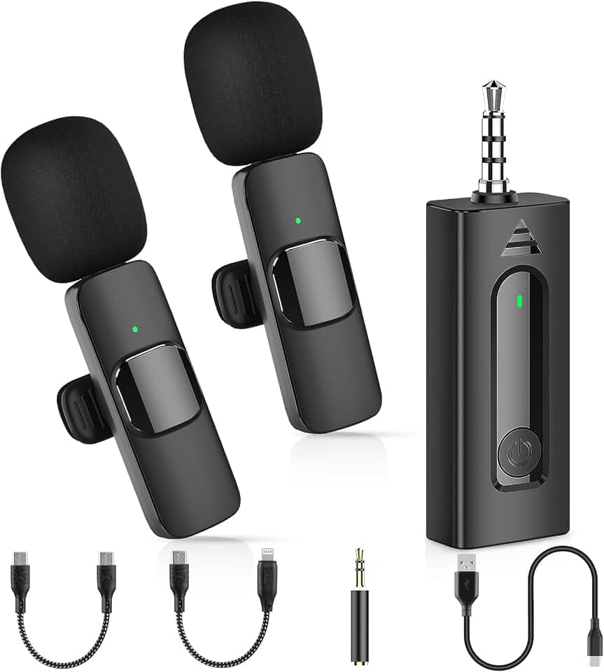 MAYBESTA 4 in1 Wireless Lavalier Microphone for iPhone Android Phone - Mini Lapel Video Mic for PC Camera Recording - Bluetooth Clip on Microphones for YouTube Tiktok Podcast Vlogging Streaming