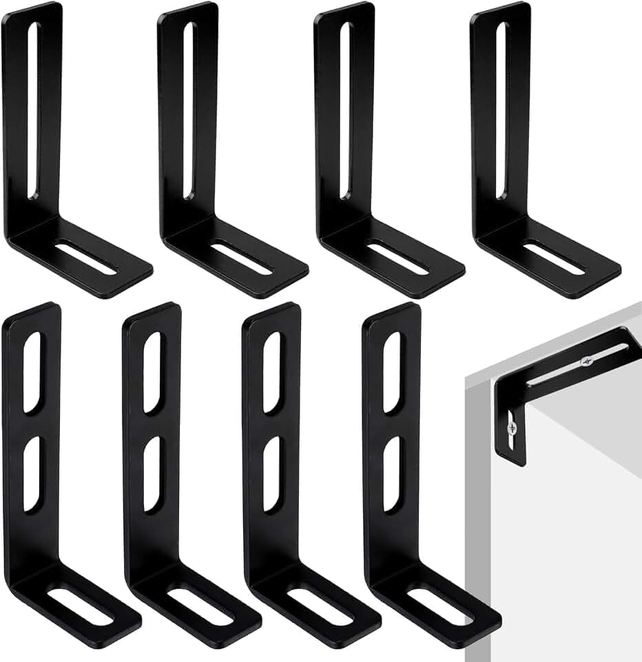 8 Stück Winkel Regalhalterung Winkelverbinder Winkel Metall Winkel Schwarz Geschlitzter Verstellbarer Eckbeschlag Geeignet für Holzmöbel Tische und Stühle Bücherregale Schränke Kommoden Schubladen