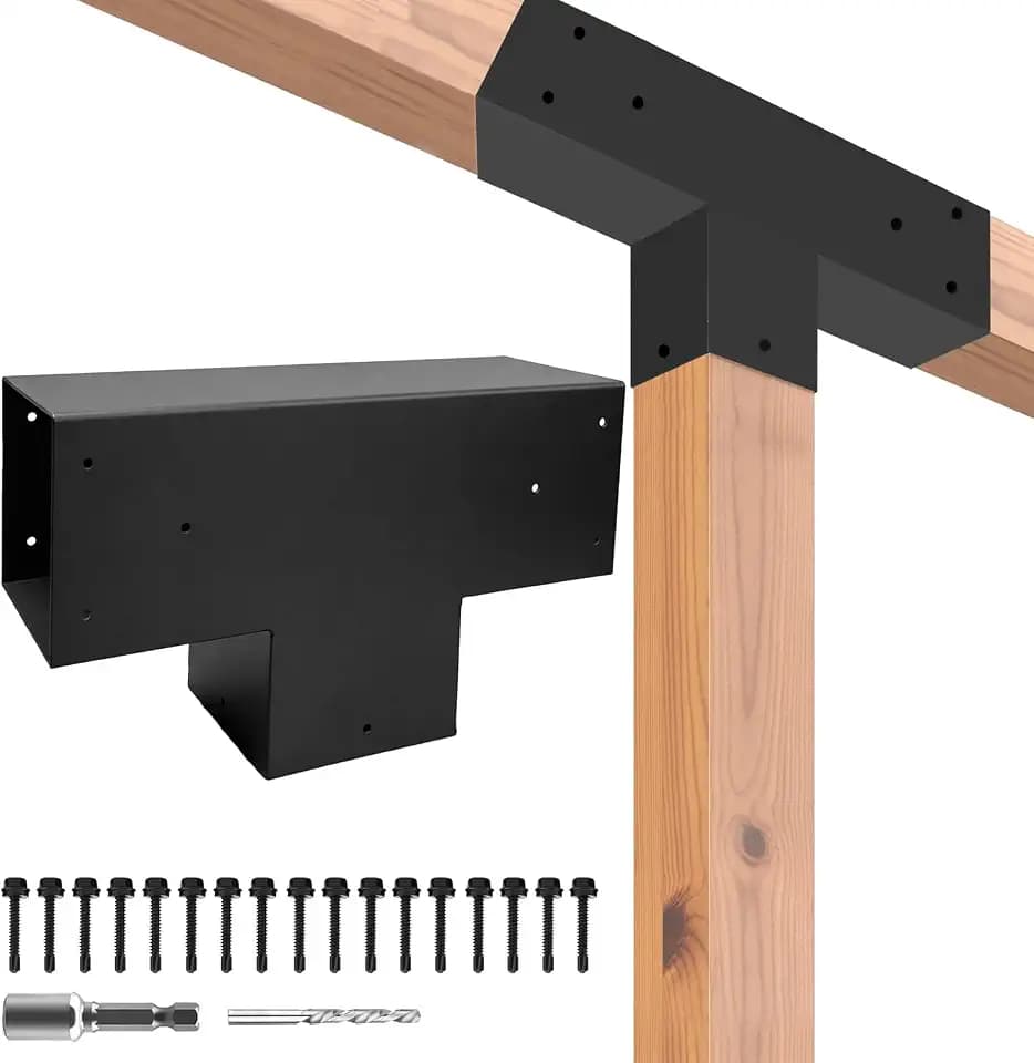 1Pack 6" x 6" 3-Way Pegola Brackets, DIY T-Shaped Horizontal Bracket with Screw for (Actual:5.5x5.5) Wood Beam Support,Heavy Duty Gazebo Bracket for Outdoor Pavilion,Porch,Hunt Cabin