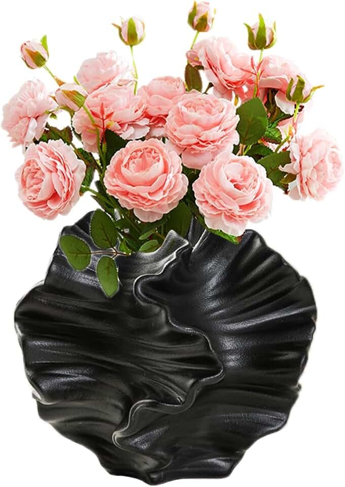 Keramik-Korallenvase, Kleine Blumenvasen Tischdeko, Schwarze Matte Vase Dekoration Wohnzimmer Vasen Geometrische Vase für Vasen Deko Aesthetic, Wohnungsdeko Tischdecko Geschenk (Matt Schwarz)