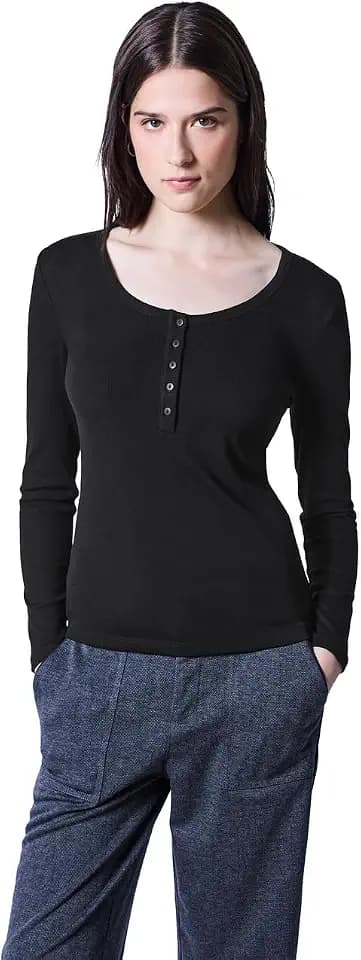 Street One Studio Damen Rippshirt mit Knopfdetail