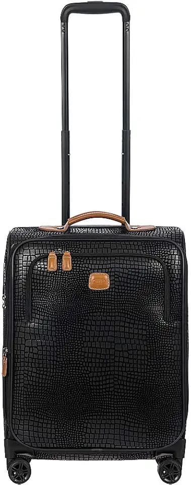 Bric's My Safari Spinner Suitcase, Airline Approved Lightweight Expandable Leather Shell Luggage with Smooth 360° Wheels and TSA Lock - 21 Inch, Black