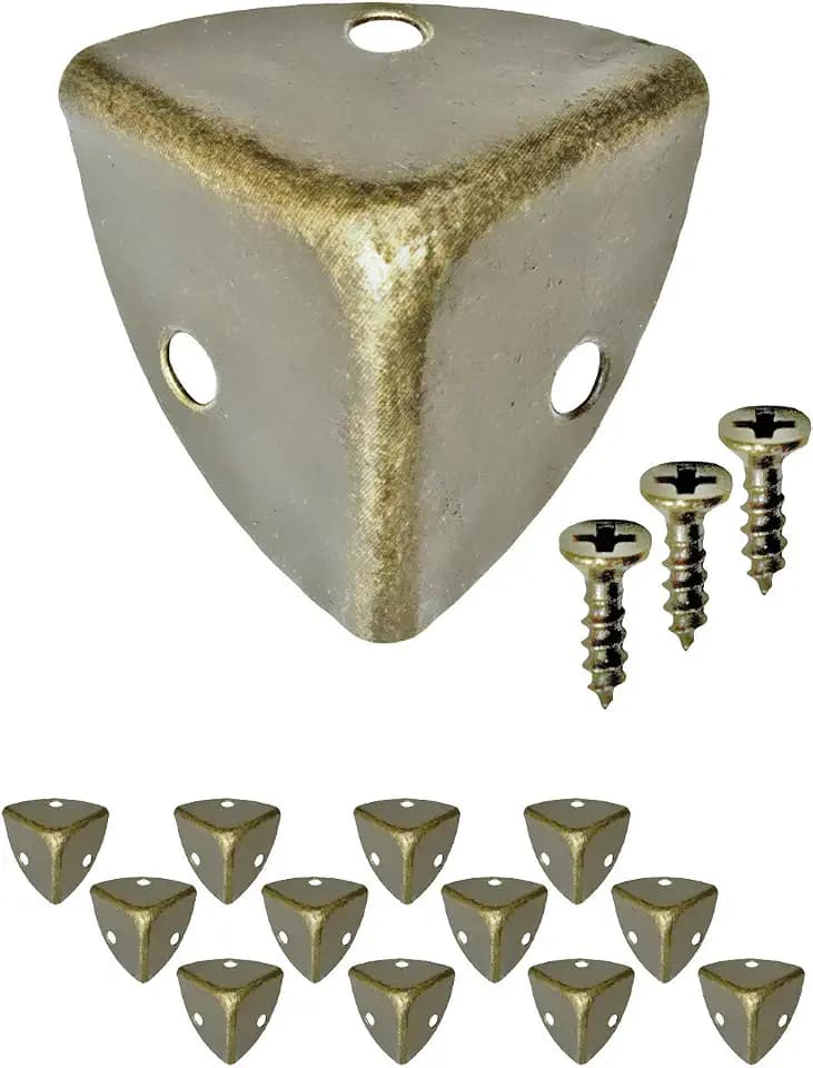 Fuxxer Möbel-Ecken abgerundet aus Metall mit Schrauben, 12 Stück Alt-Messing