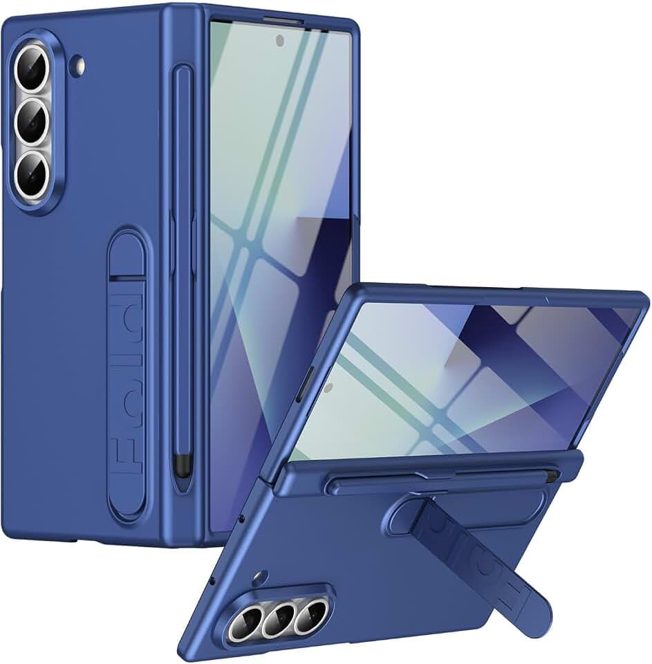 Asuwish Schutzhülle für Samsung Galaxy Z Fold 6 5G 2024 und S-Stifthalter mit integriertem Displayschutz, Ständer, Scharnierschutz, ZFold6, ZFold 6Z, G5, für Damen und Herren, Marineblau