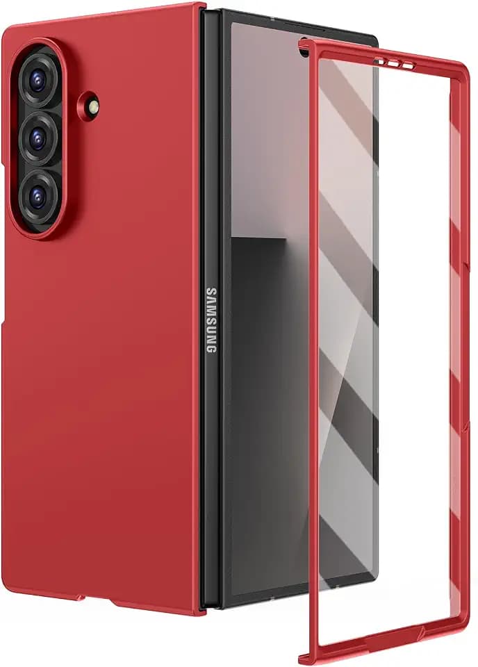 Ruky for Z Fold 7 Full Body Case, with Built-in Screen Protector, Red