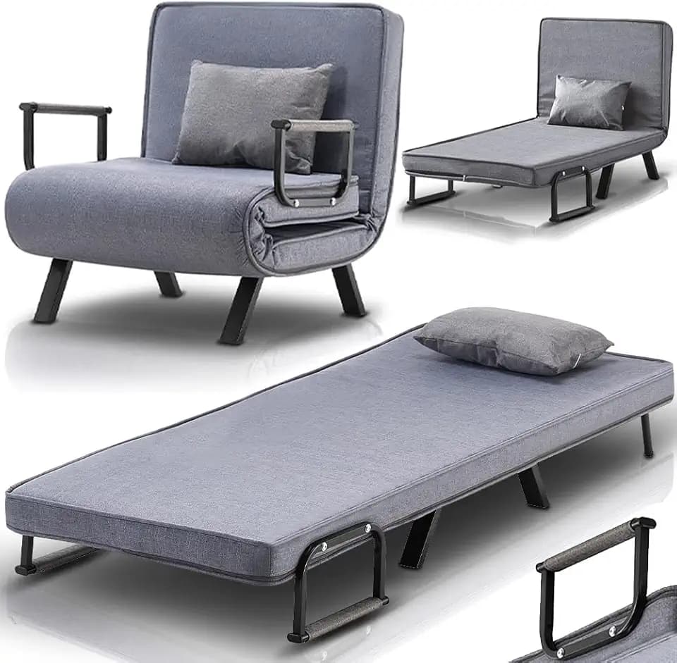 Shally Dogan Schlafsofa für Einzelbett, 3-in-, umwandelbarer Sessel, Chaise Lounge, gepolsterter Sitz, weicher Sitz, abnehmbarer Bezug, atmungsaktiver Stoff, platzsparender Relax-Sessel (Grau)