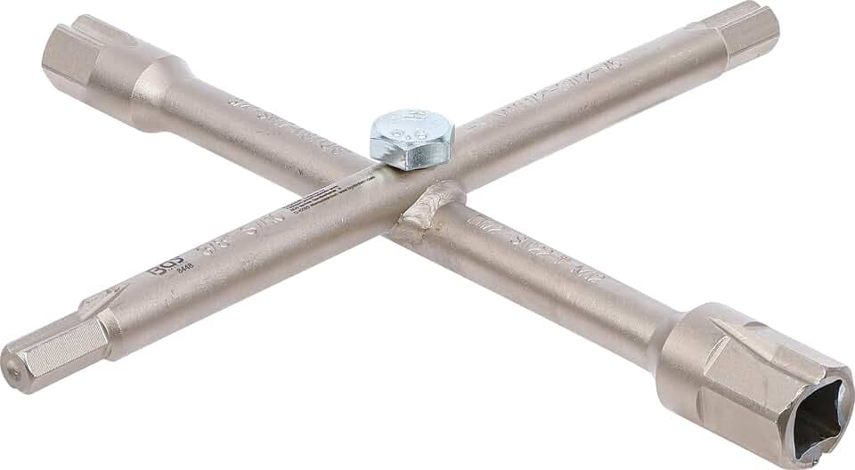 BGS 8448 | Sanitär-Kreuzschlüssel | 10 Funktionen | Außen-Sechskant | Hahnverlängerungen 3/8", 1/2", 3/4" und 1" | Stockschrauben M6, M8, M10, M12 | Innen-Vierkant 3/8" und 1/2"