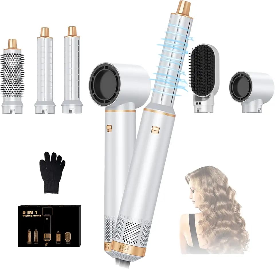 Neue Haartrockner Airstyler 5 in 1 Set, Ionen Föhnbürste mit 32mm Auto-Lockenstab, 1000W Hairstyler mit Glättbürste, Thermal Brush, für Trocknen, Locken und Straighthen der Haare-Alle Haartypen