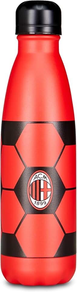 Seven Milan Thermosflasche, Rot, 500 ml, Edelstahl, BPA-frei, Warmhaltung 12 Stunden reddo 24 Stunden, Schule, Reisen, Sport, Kinder, Jungen, Erwachsene, Fußball, offizielles Produkt
