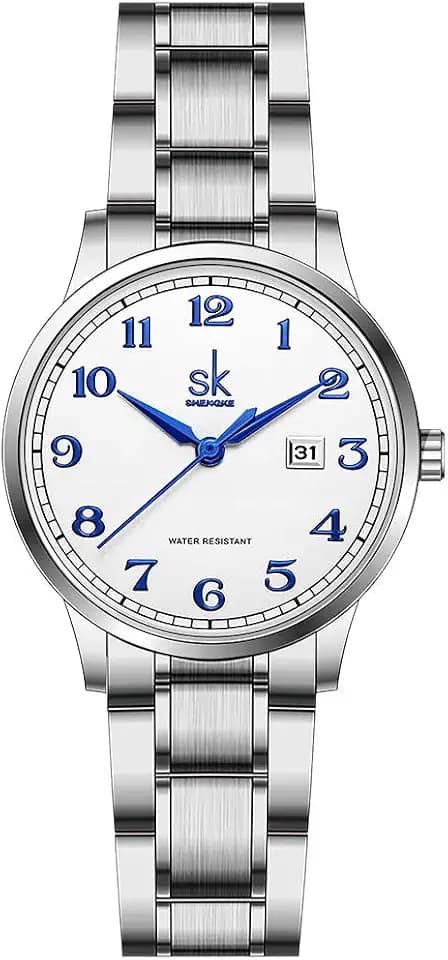 SHENGKE SK Classic Business Women Watches with Stainless Steel Band and Genuine Leather Elegant Ladies Calendar Watch