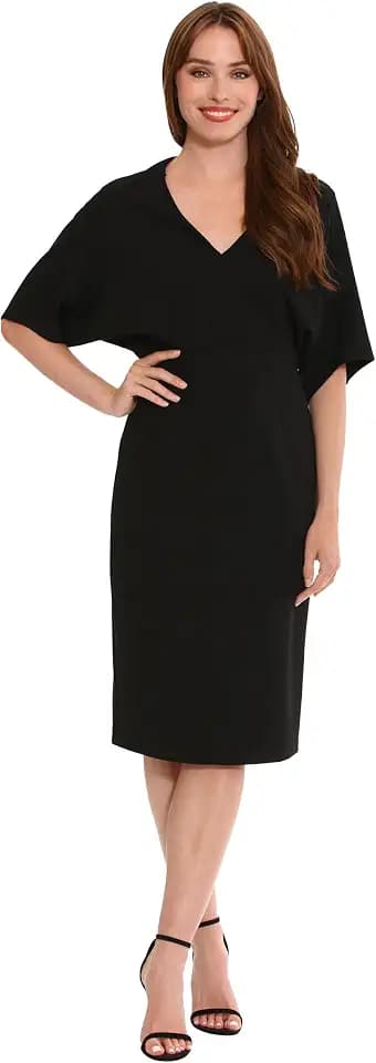 London Times Women's London Times Women's Dresses Chic V-Neck Dolman Sleeve Midi Sheath Polished Event Guest of Versatile