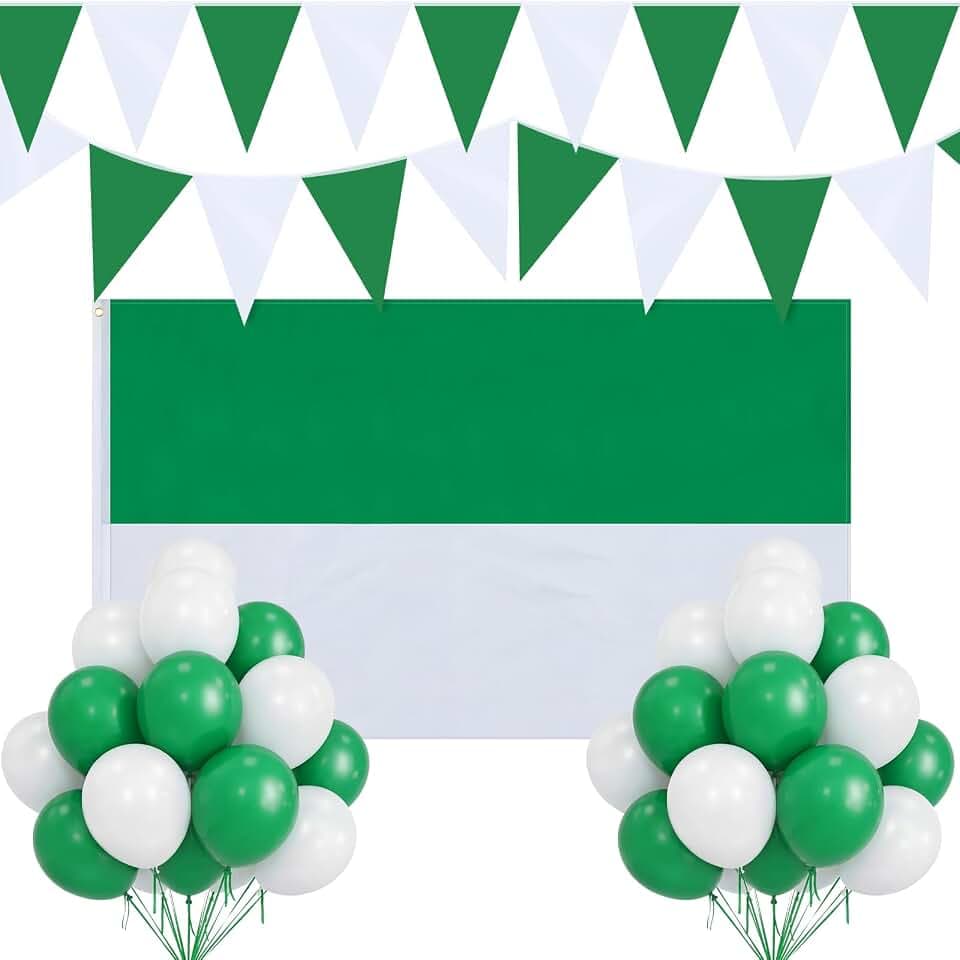 BBTO Schützenfest Dekoration Set Fahne Grün Weiß 90 x150 cm Wimpelkette