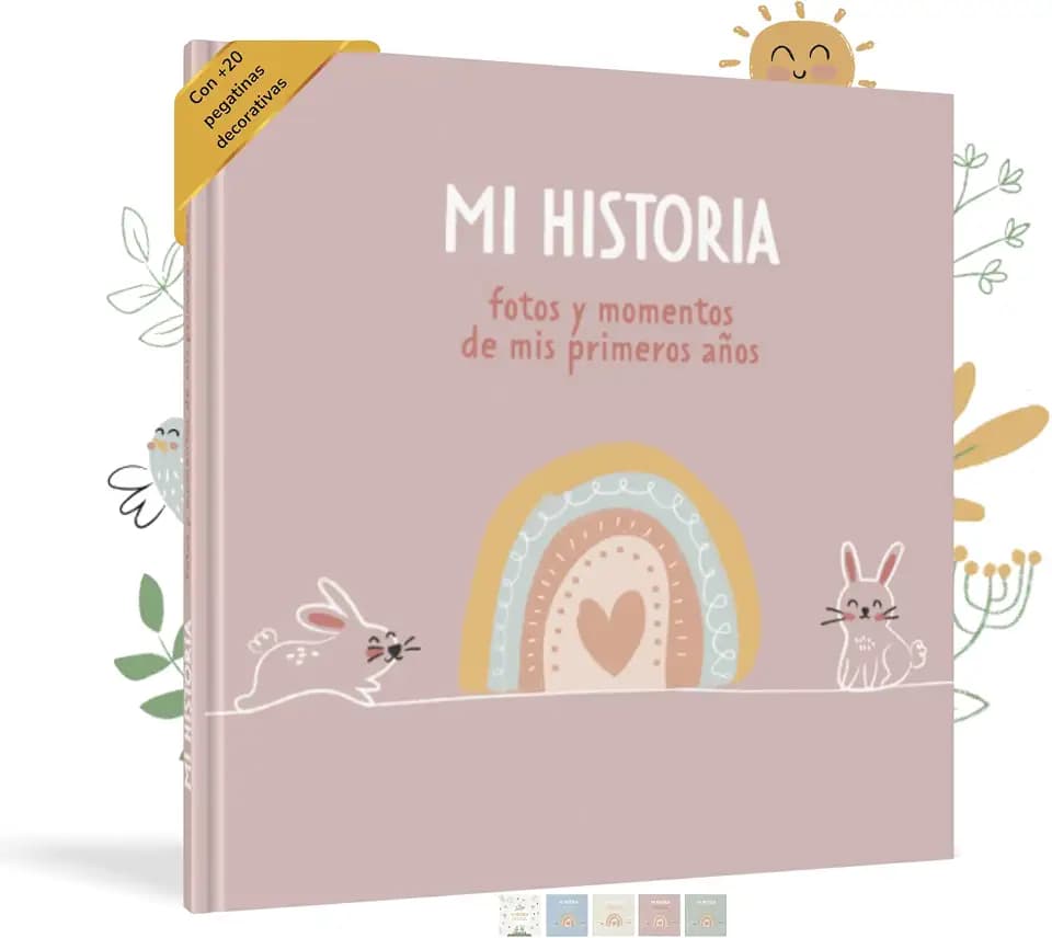 HuBorns - Babyalbum Erstes Jahr bis 5 zum Einkleben von Fotos, Fotoalbum Kinder +50 Seiten und Stickern, Originelles Erinnerungsbuch Baby, Fotoalbum Baby für Babyparty Geschenk