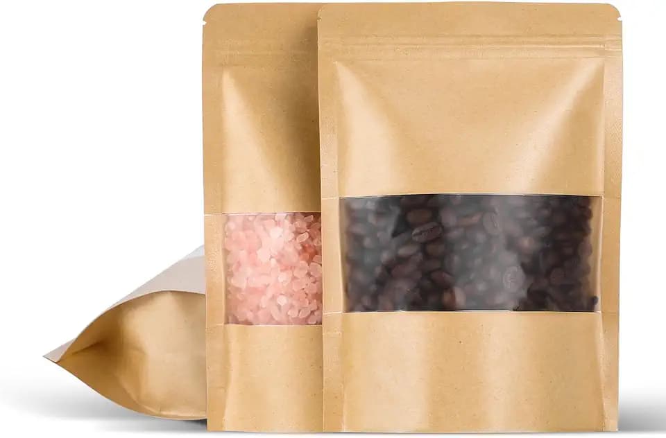 Kraft Paper Bags with Transparent Window, Stand Up Pouches Smell Proof Bags
