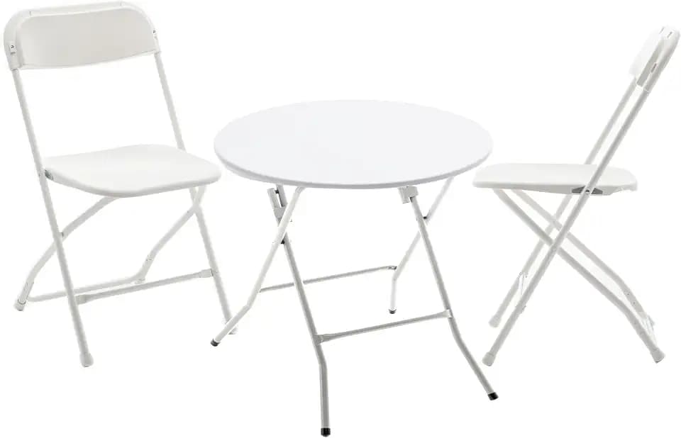 BTEXPERT Folding Card Portable, 24" Round Plastic Table 2 Adult Chairs for Board Games Nights Gatherings Party Home Indoor Outdoor Lightweight, 3 Piece Set, White & Granite White