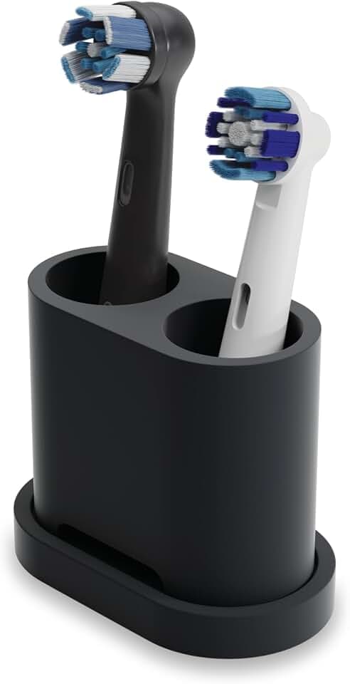 Qikfresh - 2er Aufsteckbürsten Halter und Zahnbürstenhalter - Passend für Oral-B, iO, Philips Sonicare, Waterpik, Fairywill - Aus lebensmittelechtem Silikon (Schwarz)