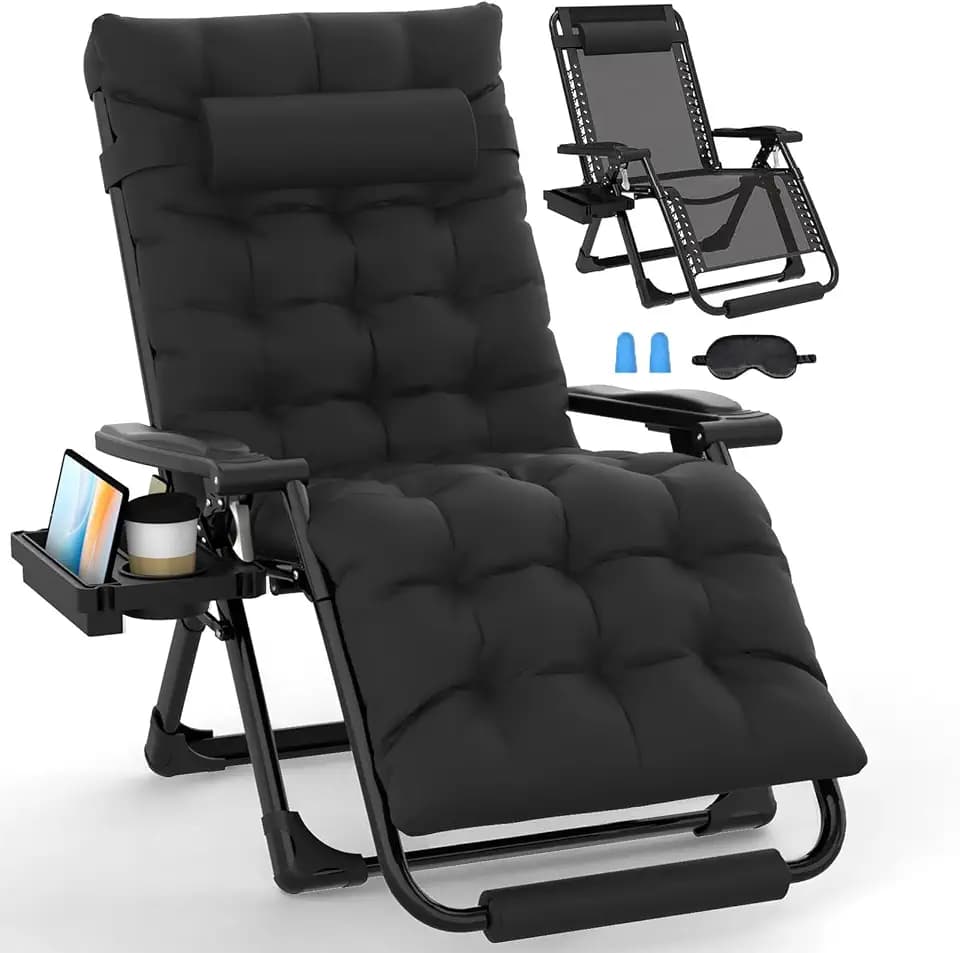 Slendor Oversized Zero Gravity Chairs XL, 29in Padded Recliner Chair, Black